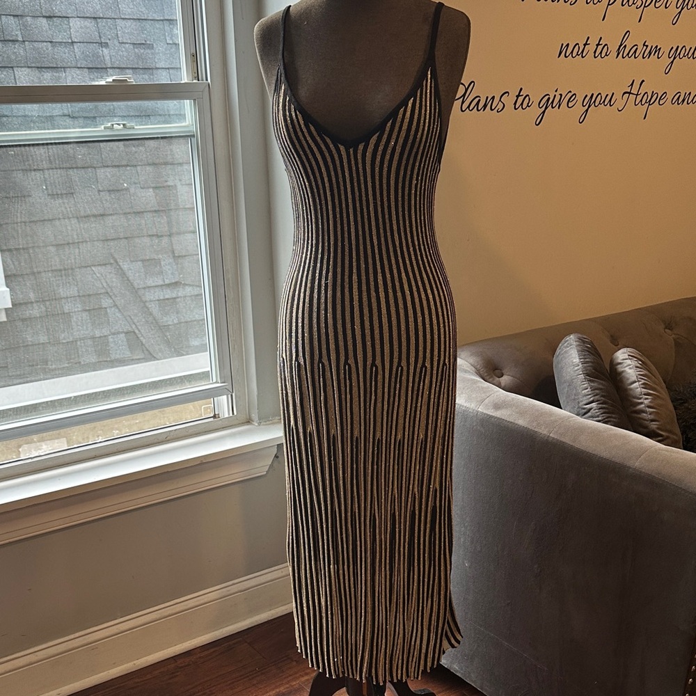 H&M Black and Gold Striped Midi Dress